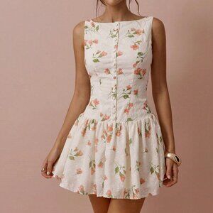 Women's Romantic Elegant Flower Print & Embroidery Mini dress